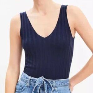 LOFT Ribbed V-Neck Sweater Tank in Navy, Size S NWT